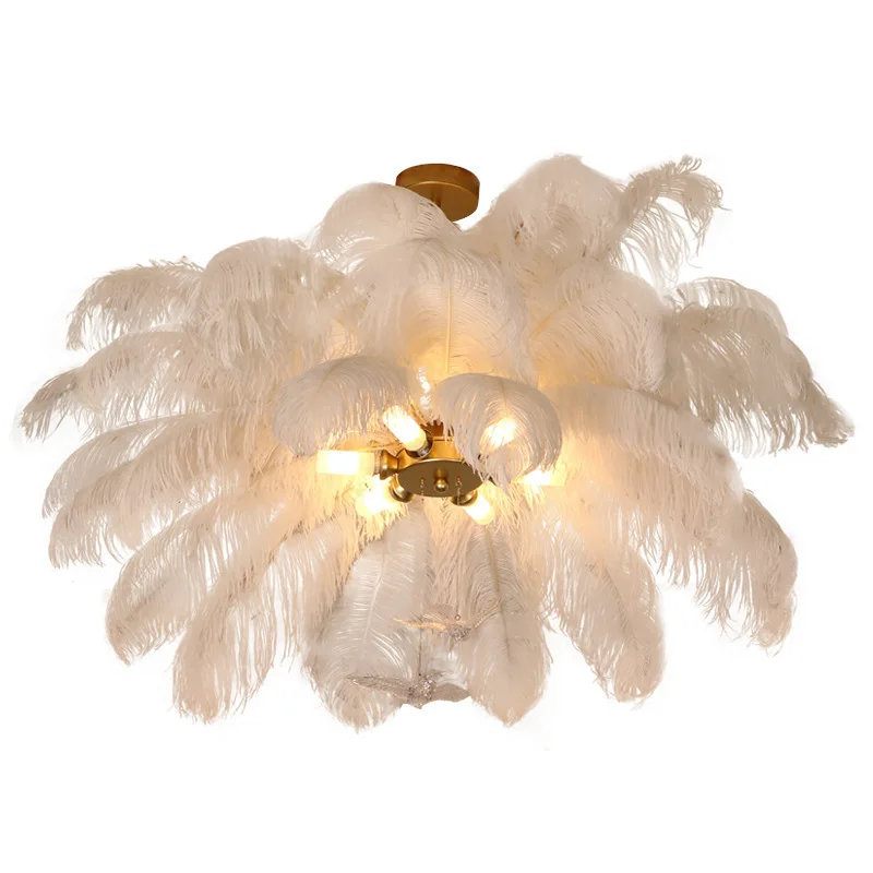 

Light luxury bedroom ins chandelier Nordic modern simple living room lamp ostrich feather lamp