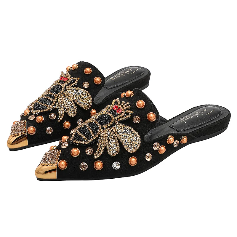 

Wind Pointed Head Rivet Little Bee Baotou Half Drag Casual Flat Bottom Sandals Muller Shoes Flat Heel Zapatos De Mujer Elegantes