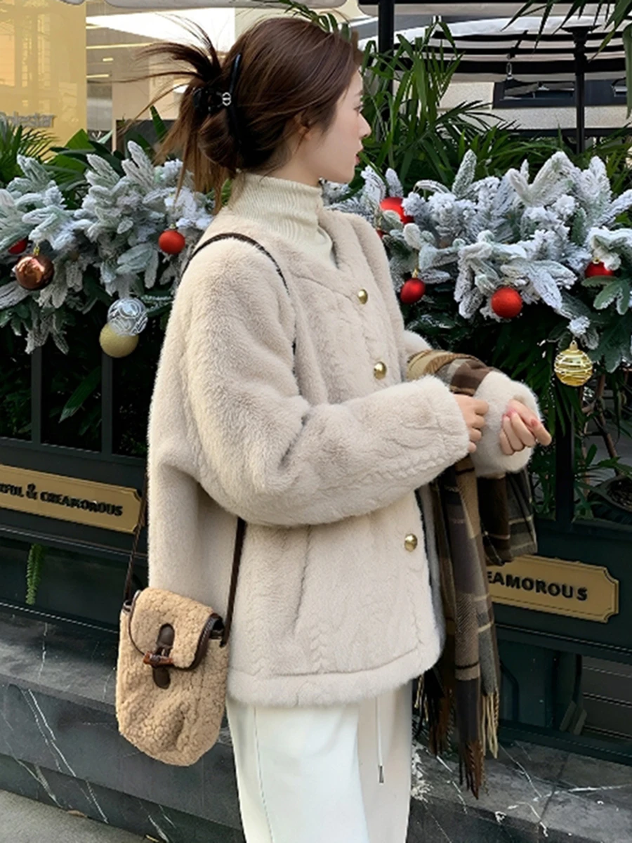 

Women's ort Thiened Plu Fur Jaet Autumn Winter New Sle Inteated Leather And Fur Eco-friendly Mink Simulation Oute...