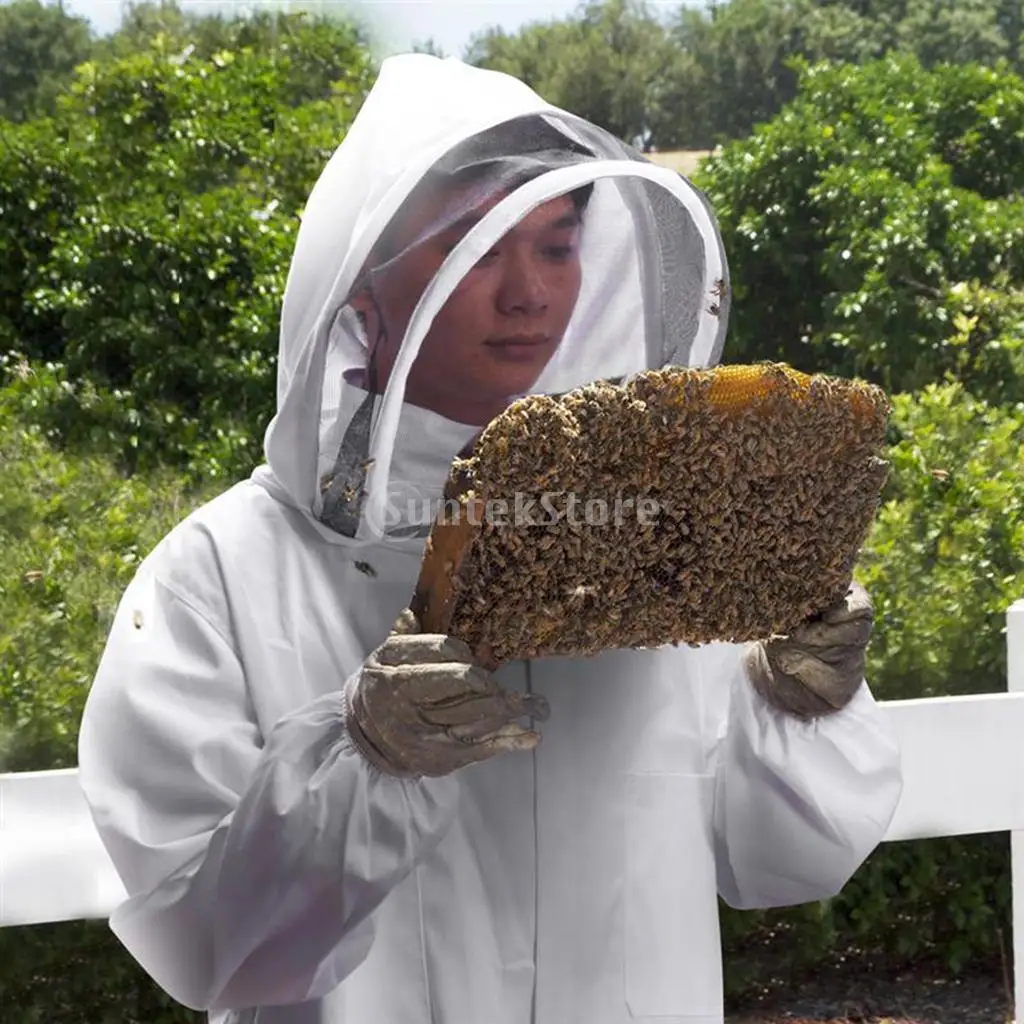 Professional Beekeeper Suit Bee Keeping All Body Hooded Beekeeping Coat New Professional Beginner Beekeepers Suit Veil Hood