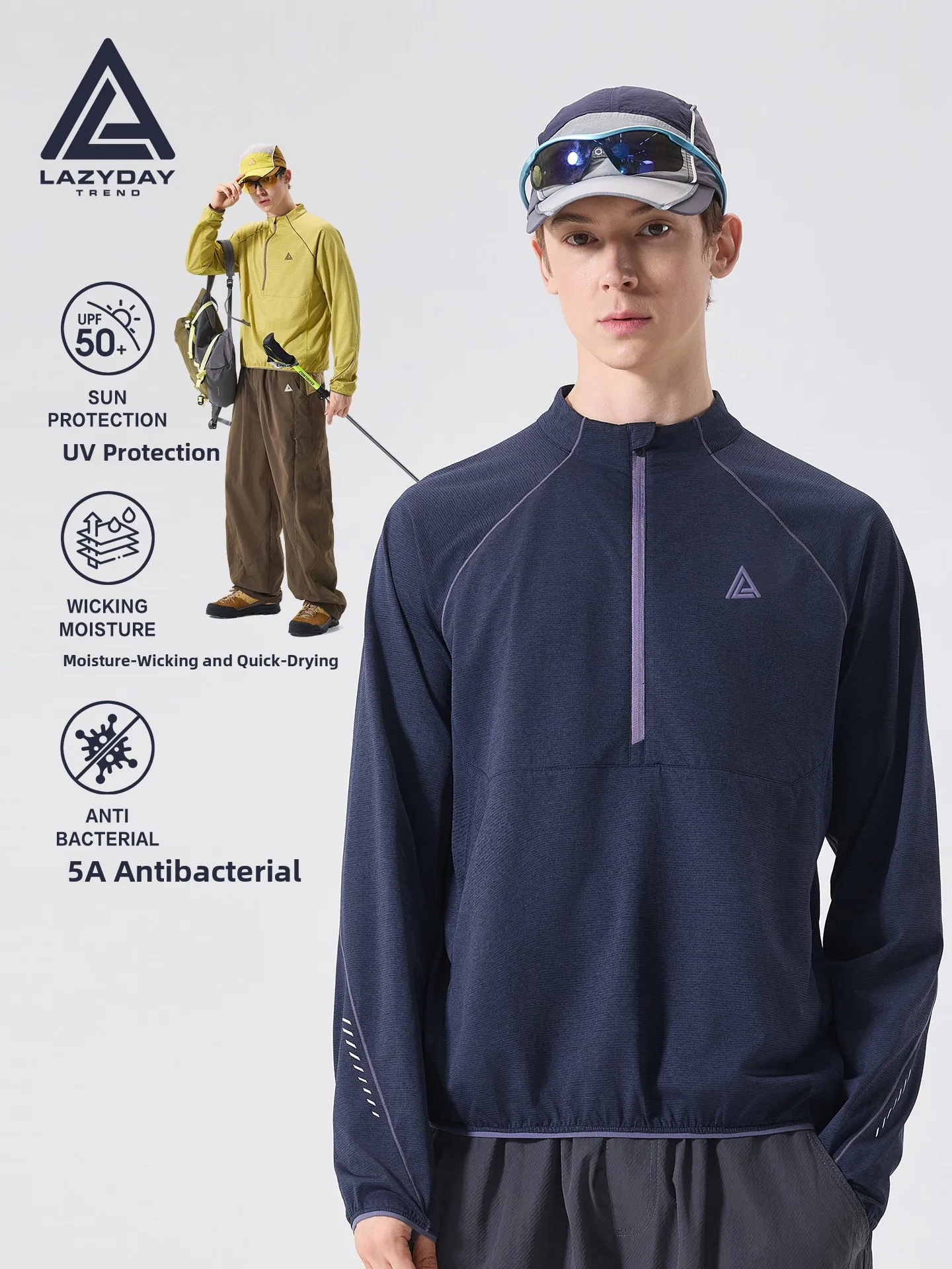 LAZY DAY TREND Men's Outdoor Long Sleeve T-Shirt Half Zip Quick Dry Moisture Wicking Spring Summer Sport Hiking Top