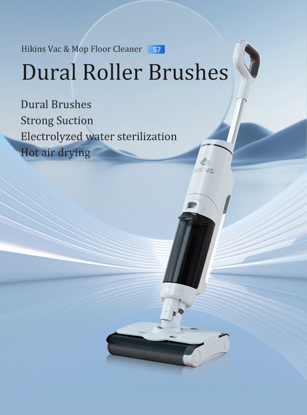 カスタマイズ可能なS7ダブルローラーブラシ掃除機モップ家庭用フロアスクラバーセルフクリーニングウェット＆ドライコードレスフロアクリーナー