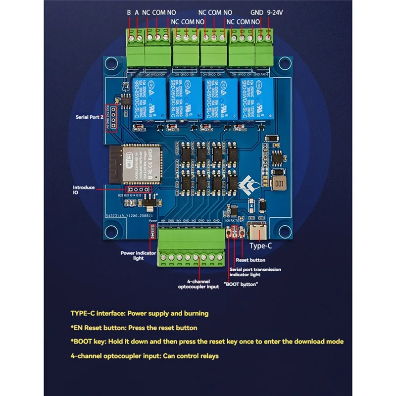 ABZW ESP32 Modbus 4 Channel Relay Module 9-24V TYPE-C Support RS485 WIFI Bluetooth With Case