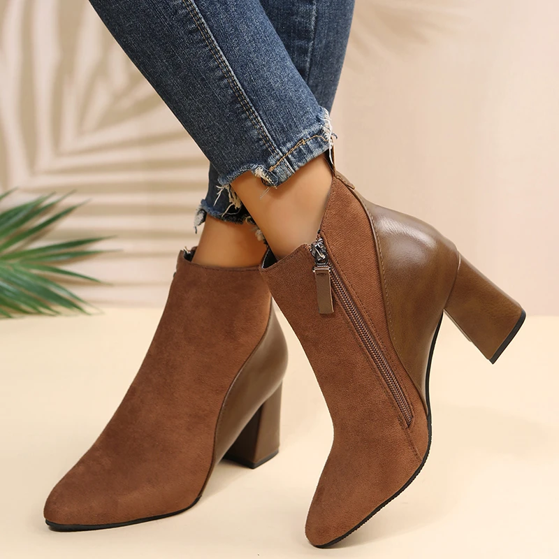 

Women Ankle boots Genuine Leather plus size 35-41 cm feet length ankle boots pointed toe side zipper winter shoes women
