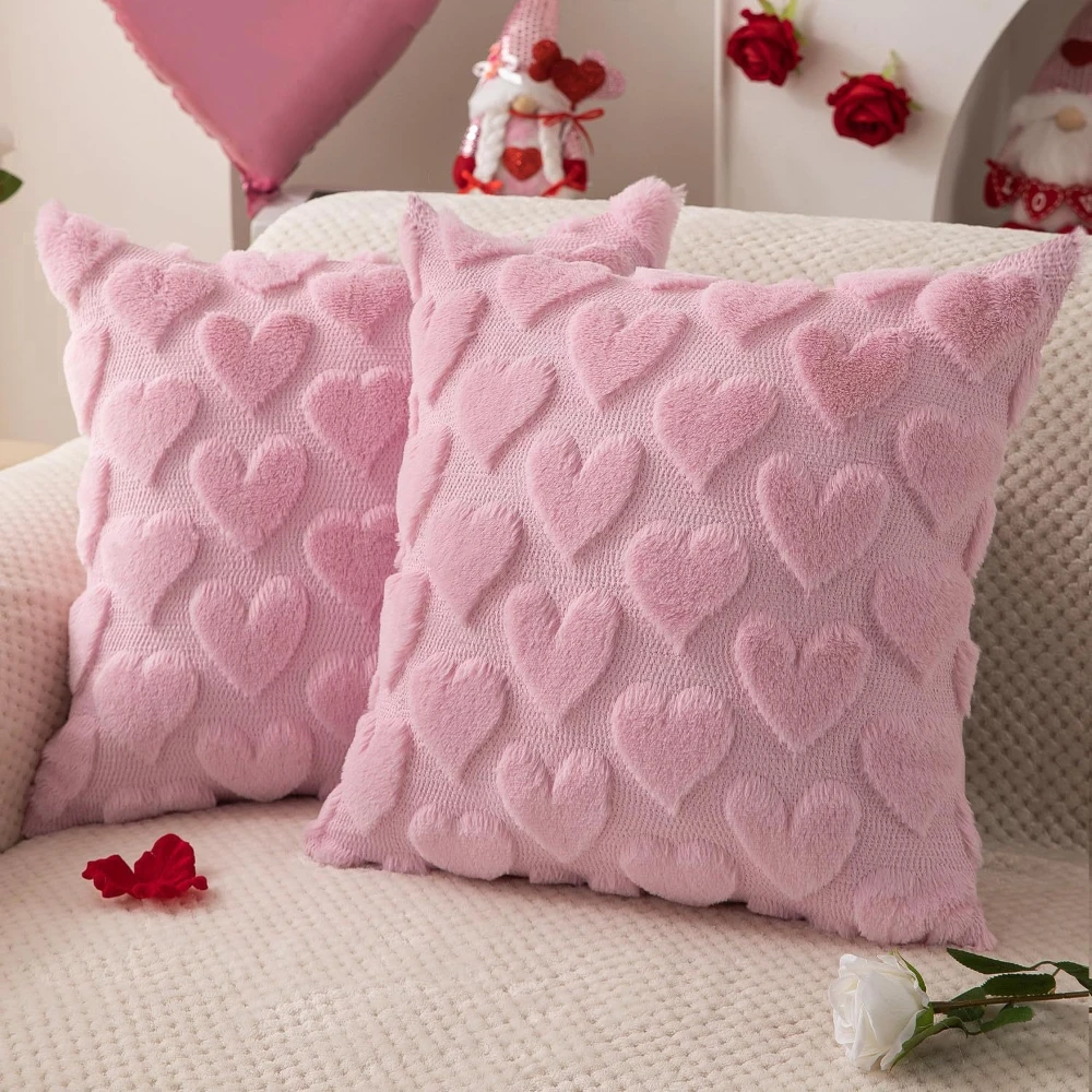 

Cushion Cover Heart Pattern Pillowcase for Valentine's Day Wedding Party Bedroom Sofa Bed Plush Throw Pillow Cover Home Decor