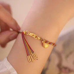 Gold Swallowing Beast Pixiu Wealth Pendant Fake 18K Real Gold 999 Bracelet for Men and Women's Hand Rope Woven Baby Hand String