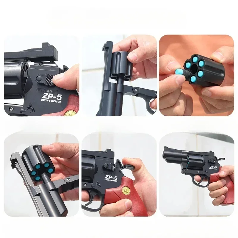 Airsoft Shooter Pistol para meninos, revólver manual, Soft Dart Bullet, Toy Gun Launcher Arma, jogo ao ar livre, presente de aniversário, ZP5