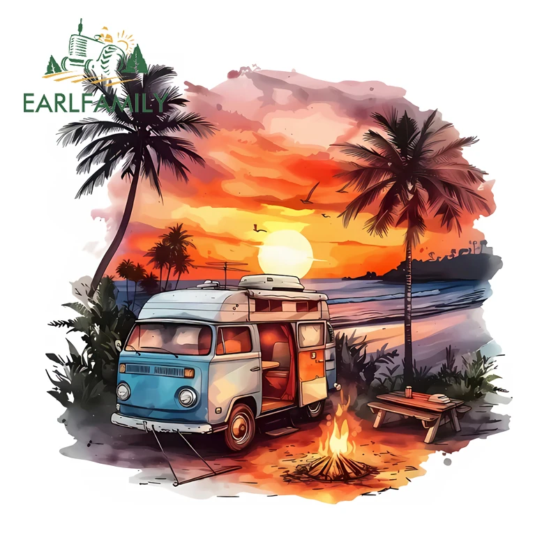 

EARLFAMILY Sunset Camping Car Stickers And Decals Creative Graphics Decal Vinyl Suitable For Auto SUV Decoration Accessories