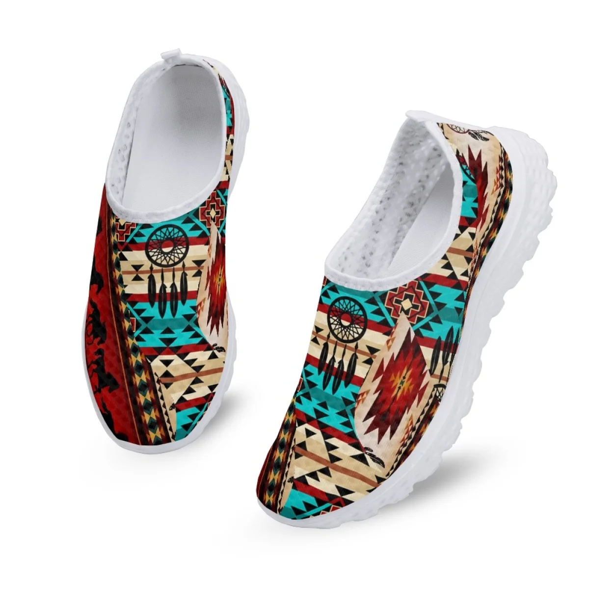 Summer Breathable Mesh Shoes Tribal Aztec Design Women's Flat Shoes Casual Slip-on Sneaker Horse Tribal Girl Zapatos De Mujer