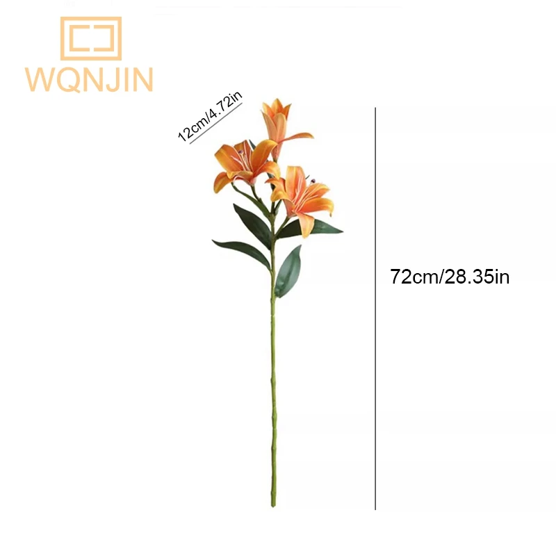 Hot Sale 3D Printing PVC Lily Simulation Flower Home Decoration 3 Heads Lily Bouquet Wedding Flower Arrangement