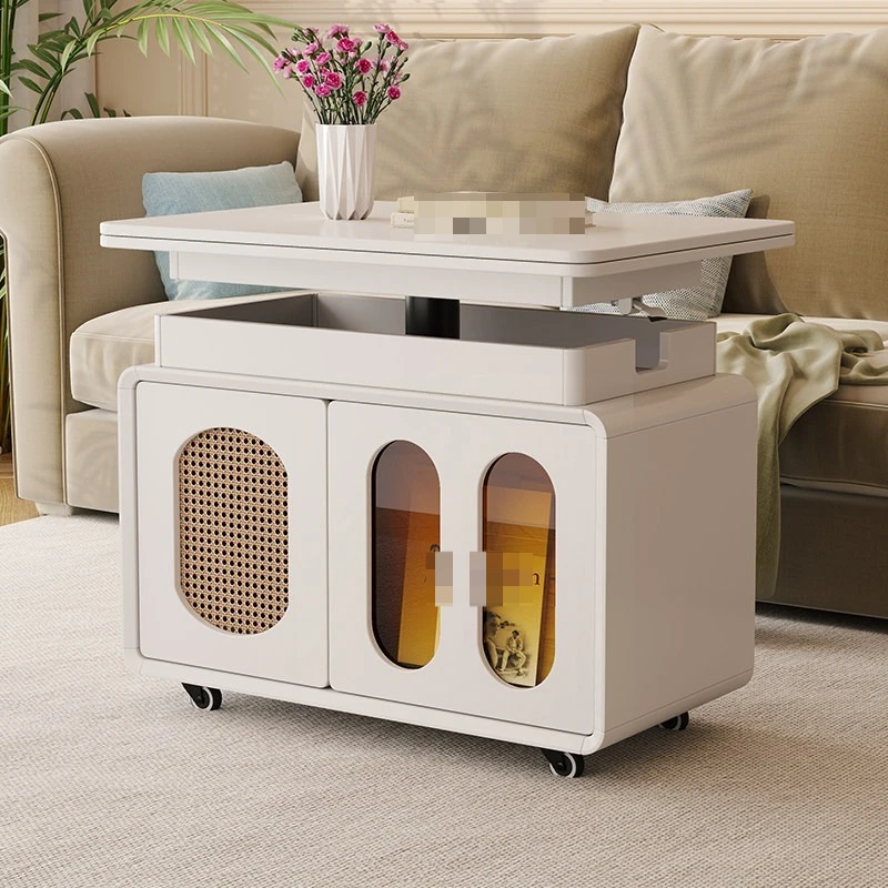 Height Adjustable Wheeled End Table Foldable Dual Purpose Coffee Dining Desk Portable Tea Table for Home
