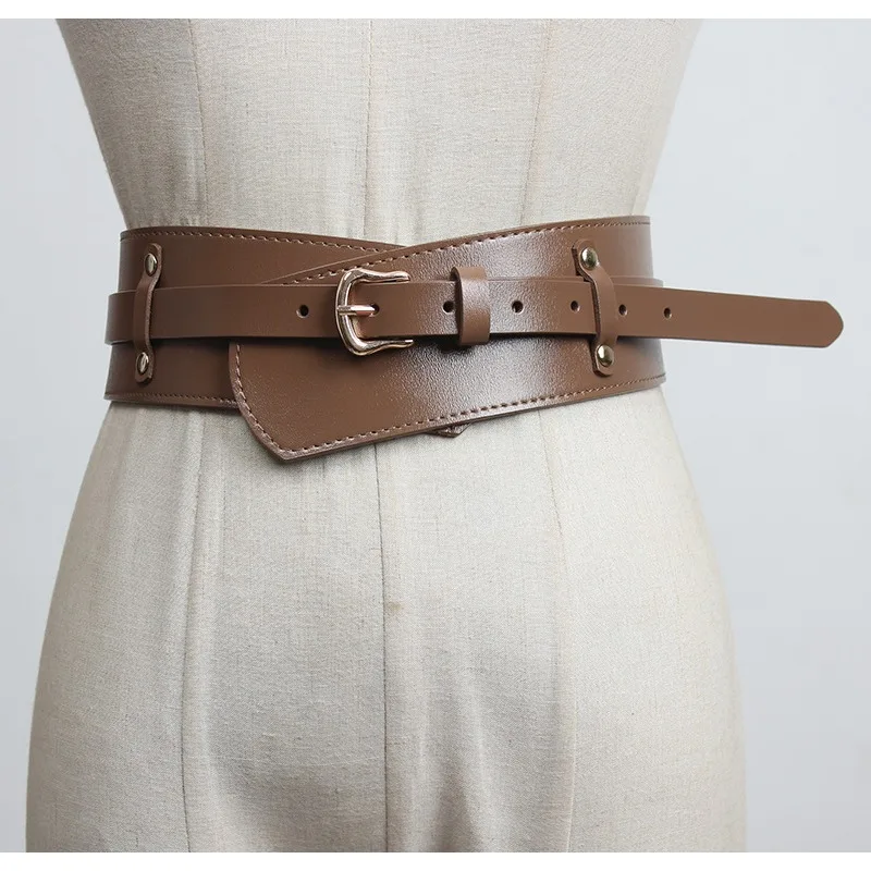 

Женское пальто из натуральной кожи, широкий пояс, украшение на талию, черный цвет, модный роскошный дизайнерский ремень, винтажный пояс