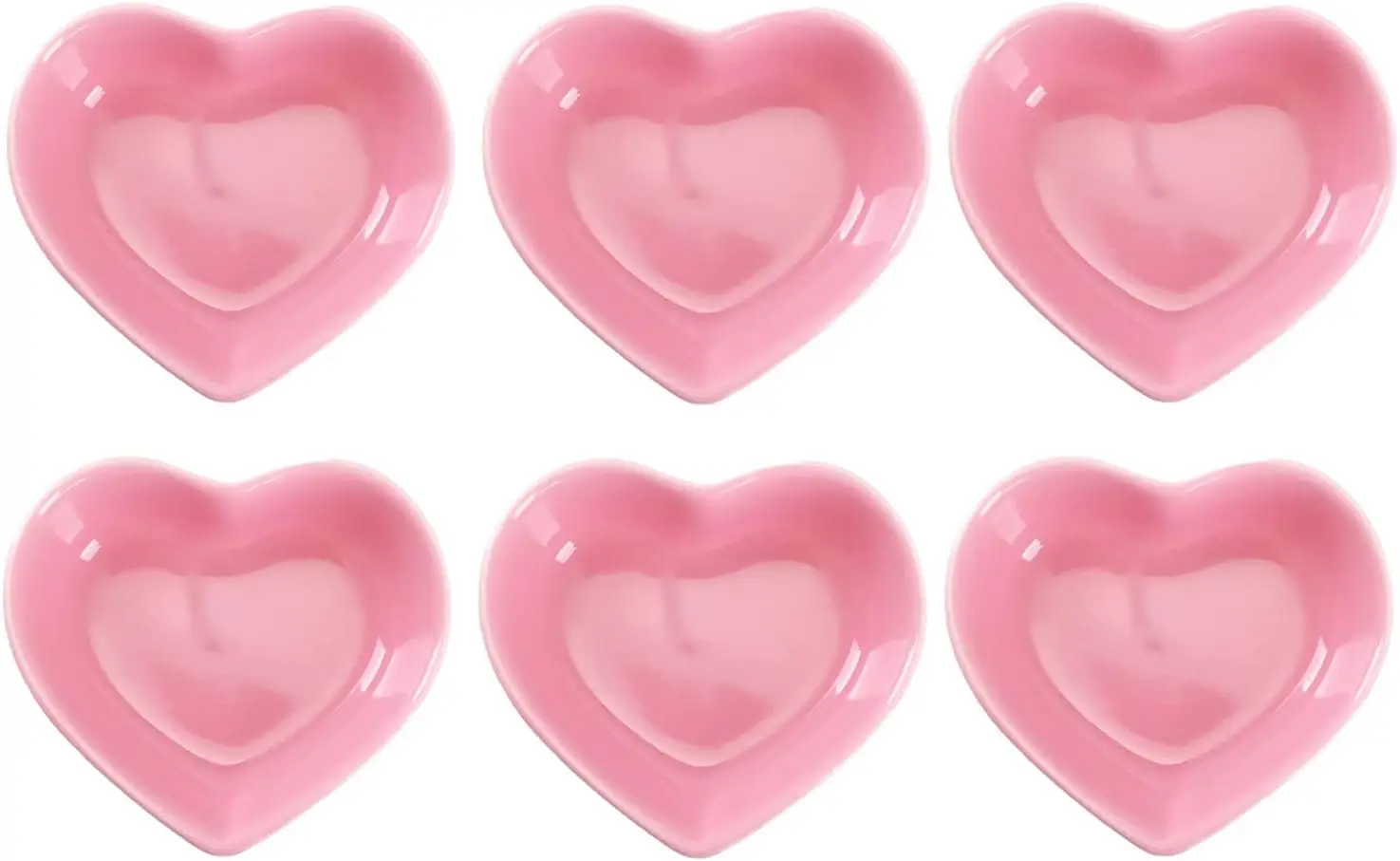 Heart Shaped Ceramic Bowl Set of 6 for Soy Sauce, Dipping, Side Dishes, Wedding & Birthday Party