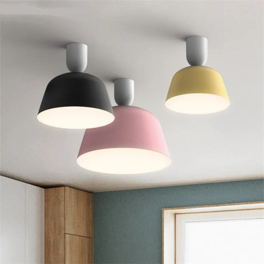 Nordic color macaron round basin shade ceiling lights restaurant lamp balcony light home round bedroom ceiling lamps fixtures