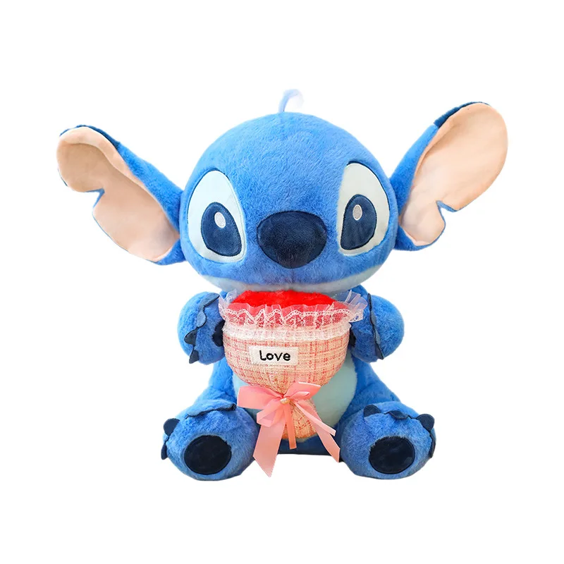 릴로와 스티치 디즈니 봉제 인형 커플 만화 애니메이션 봉제 인형 귀여운 발렌타인 데이 로즈 스티치 인형 봉제 인형 어린이 크리스마스 선물