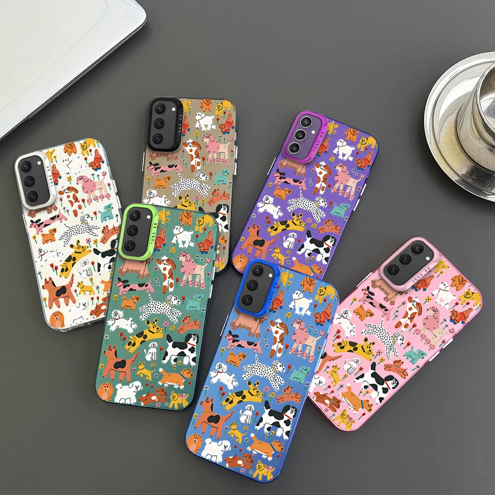 

Colorful animals Phone Case For Samsung S23 S24 S22 A71 A55 ULTRA PLUS FE Electroplated Silver IMD Laser Color Shell