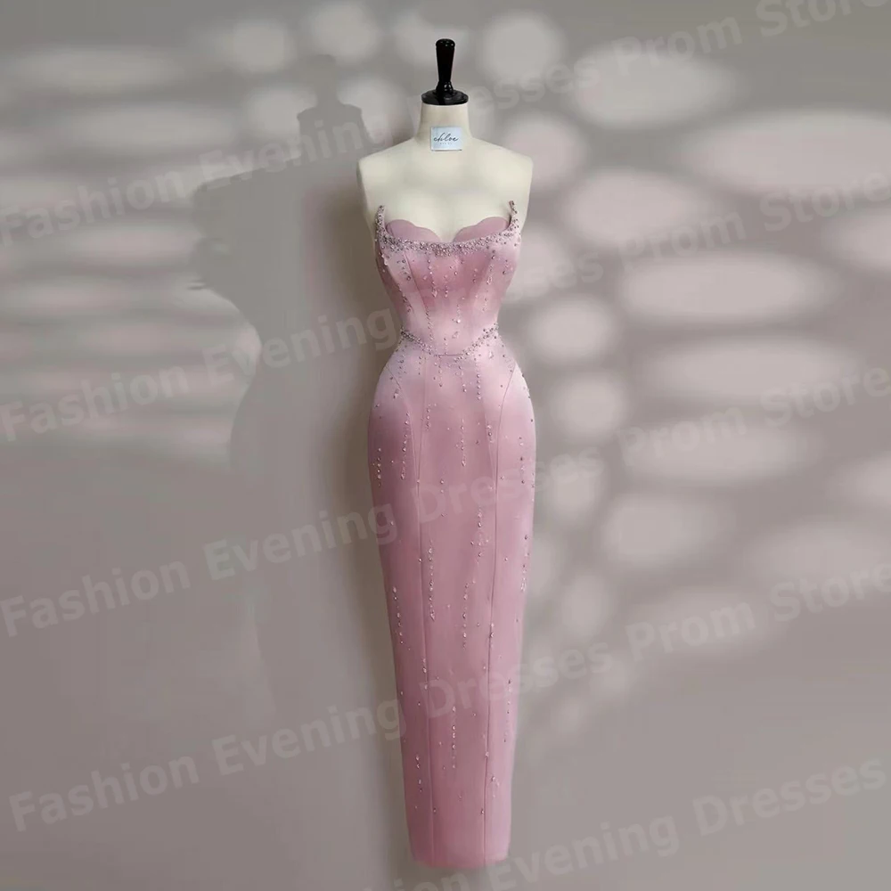 

Pretty Women Evening Dresses Mermaid Sleeveless Prom Gowns Strapless Party Customized Beaded Split فساتين سهرة Vestidos De Noche