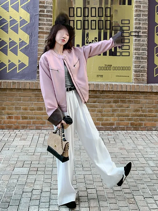 Pink Color Blo Slim Fit ort Leather Jaet Women's Outerwear Spring Autumn 2025 New Faion PU Leather Jaet