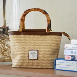 Retro High-end Handbag Bag Straw-woven Women's Summer Casual Woven Bucket Bag Popular Niche Trendy Shoulder Bag