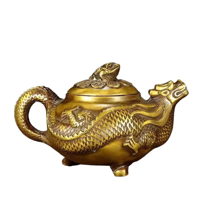 Collection Archaize Brass Carving Dragon Teapot Craft Statue