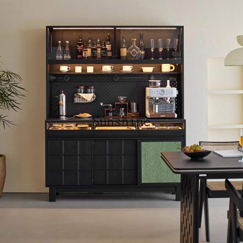 

Retro solid wood dining side, integrated storage against the wall, living room, black storage wine cabinet