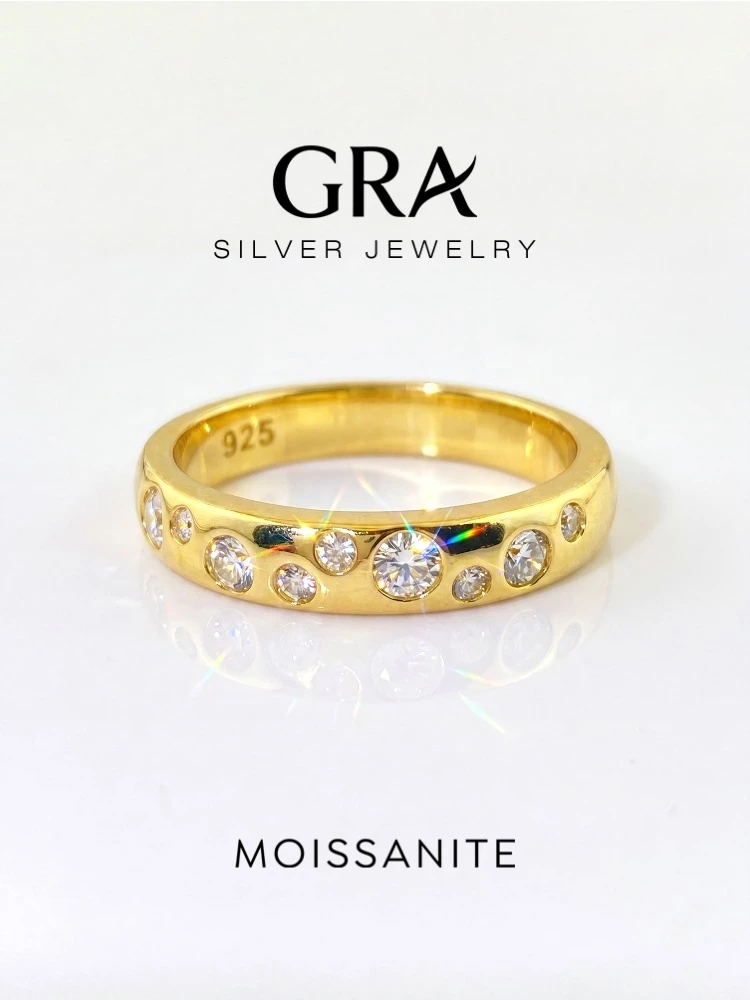 GRA Fashion Real Round Moissanite Diamond Rings for Women Engagement Anniversary 925 Sterling Silver Fine Jewelry