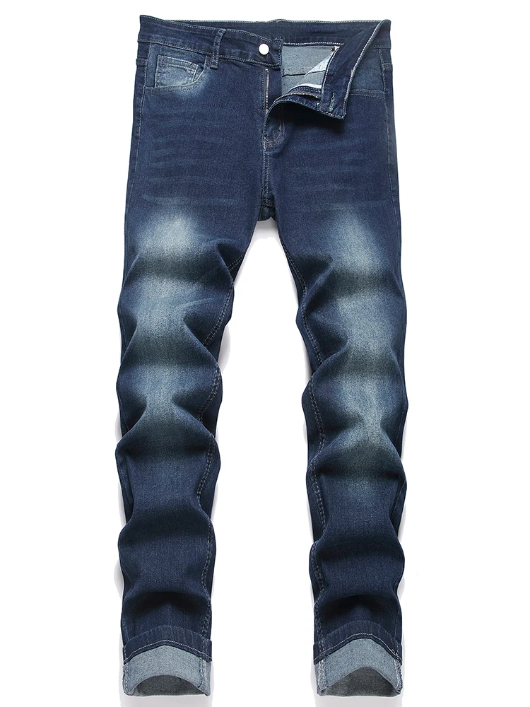 

Трансграничная внешняя торговля, весенняя модная тенденция, персонализированные синие эластичные прямые узкие джинсы, мужская одежда в европейском и американском стиле