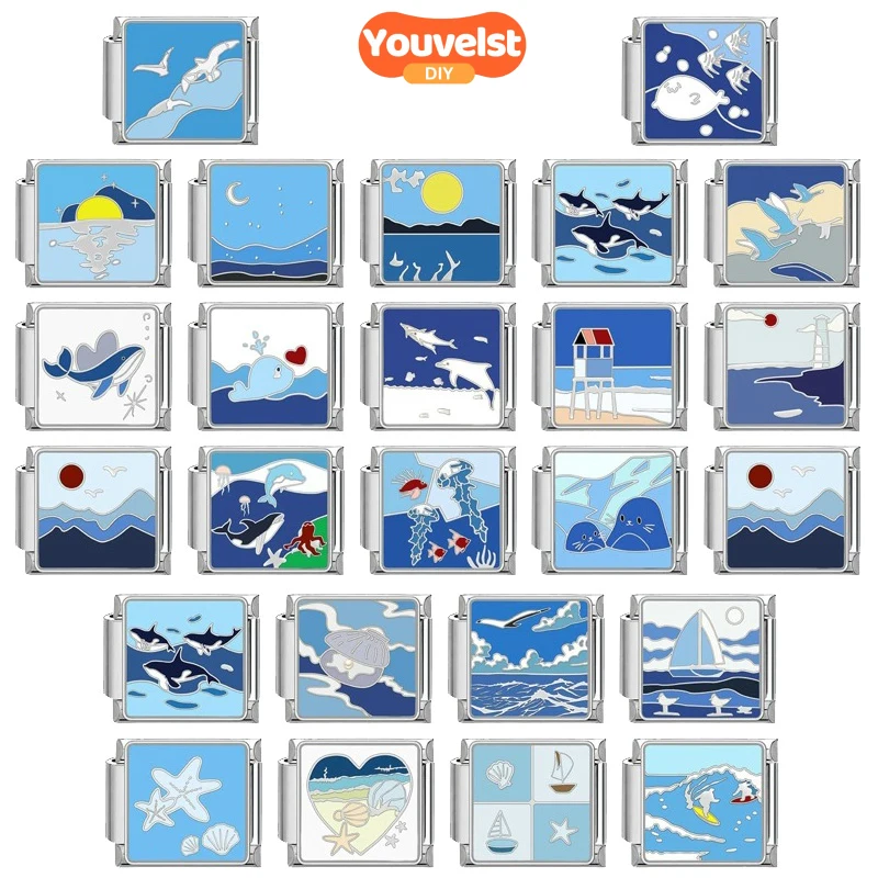 

Youvelst Ocean Series Birds Seagulls Seal Night Sky Italian Charm Links Fit 9mm Bracelet Stainless Steel DIY Jewelry Making