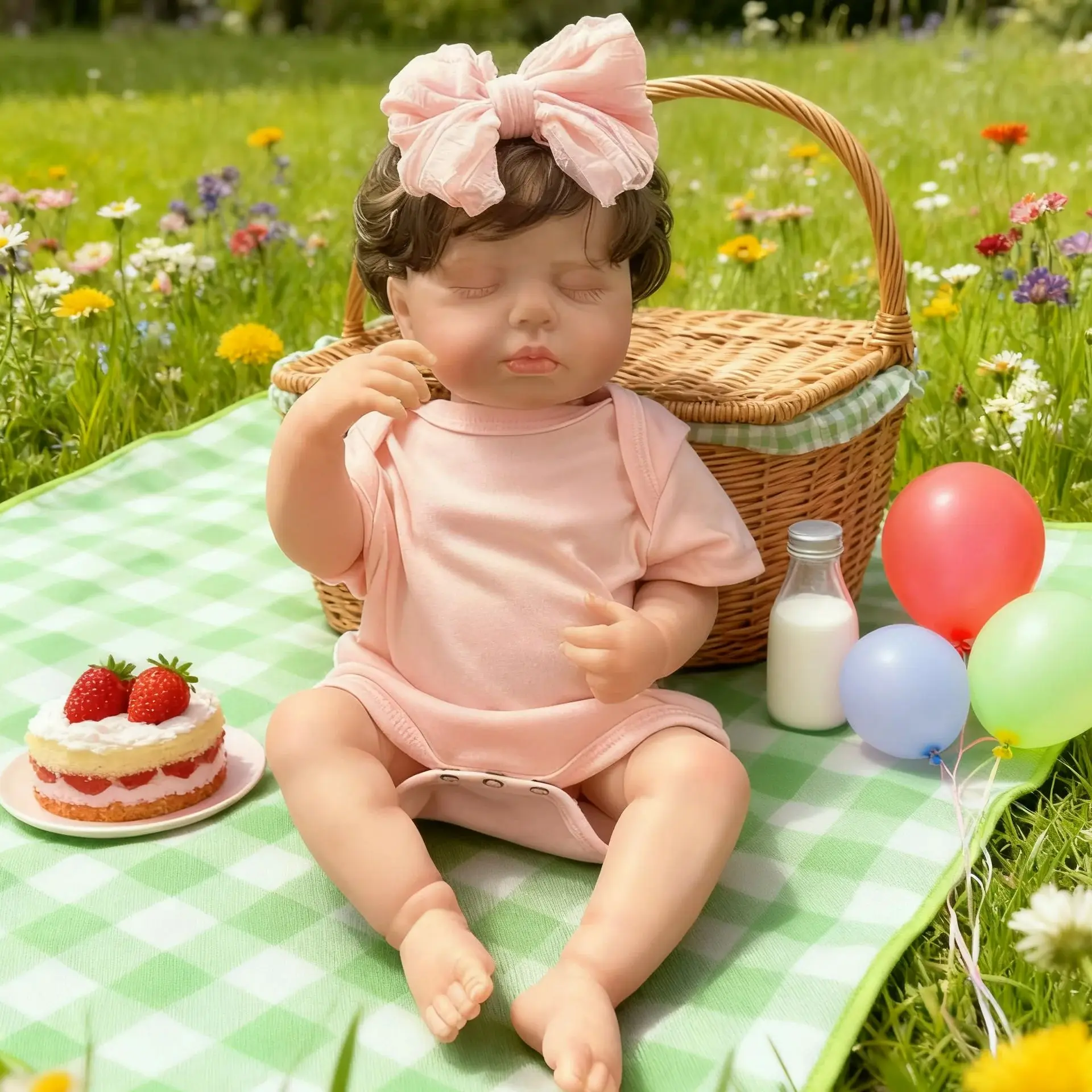 ตุ๊กตาเด็กผู้หญิงหลับตา รุ่น Loulou ขนาด 19 นิ้ว ทำจากไวนิลทั้งตัว เหมือนจริง