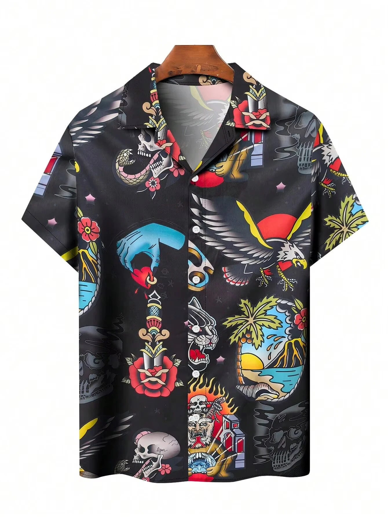 

Tiki Hawaiian Beach Men's Shirt Retro Skull 3D Pattern Printed Party Shirt Men's Fashion Casual Short Shirt Mens Luxury Clothing