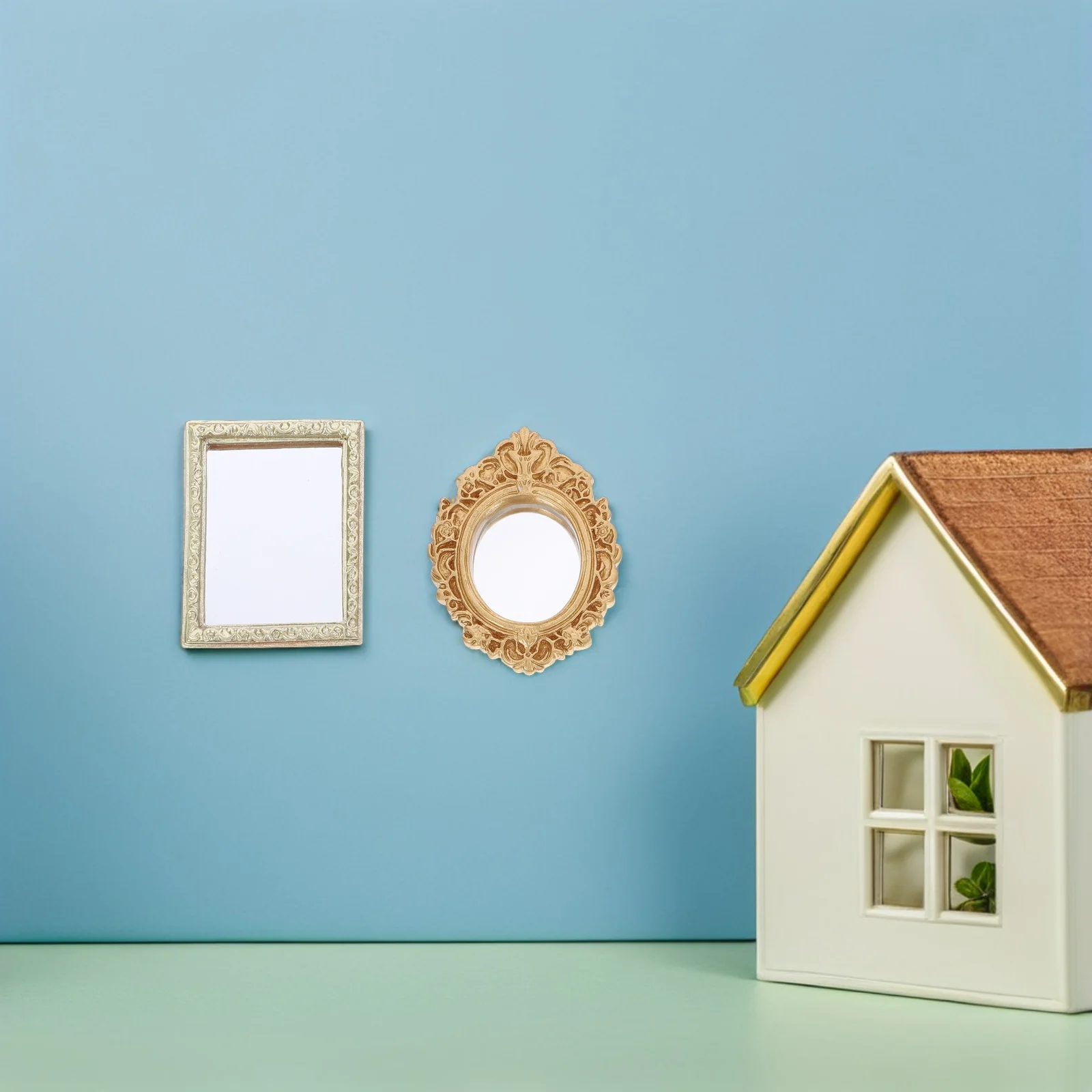 

6 шт. мини-зеркало для кукольного домика в винтажном стиле, маленькое декоративное украшение на стену для гостиной, спальни, ванной комнаты, миниатюрные настенные зеркала