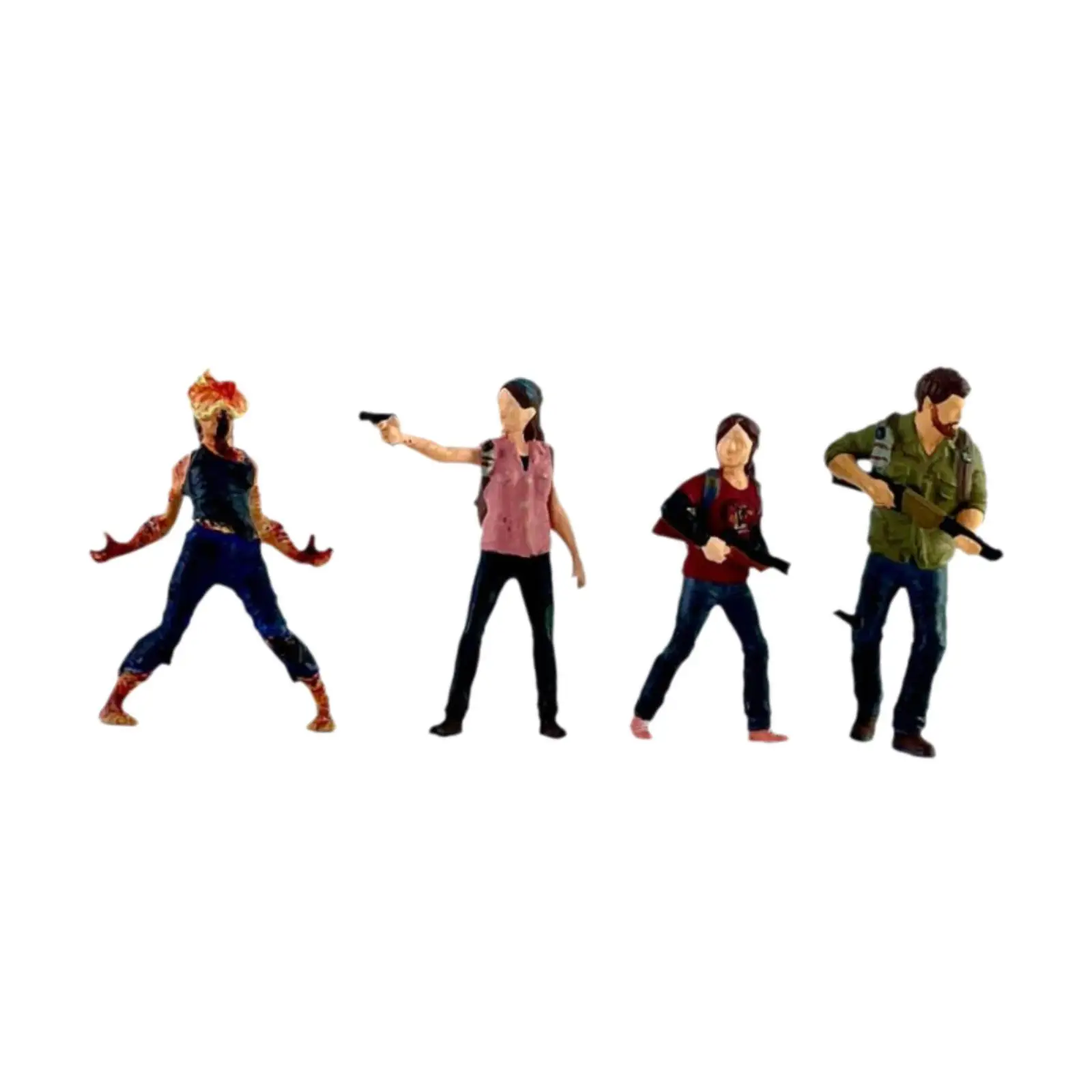 4x Figurki Miniaturowe w Skali 1/64 Mini Lalki Model Przetrzymywcy i Figurki Zombie