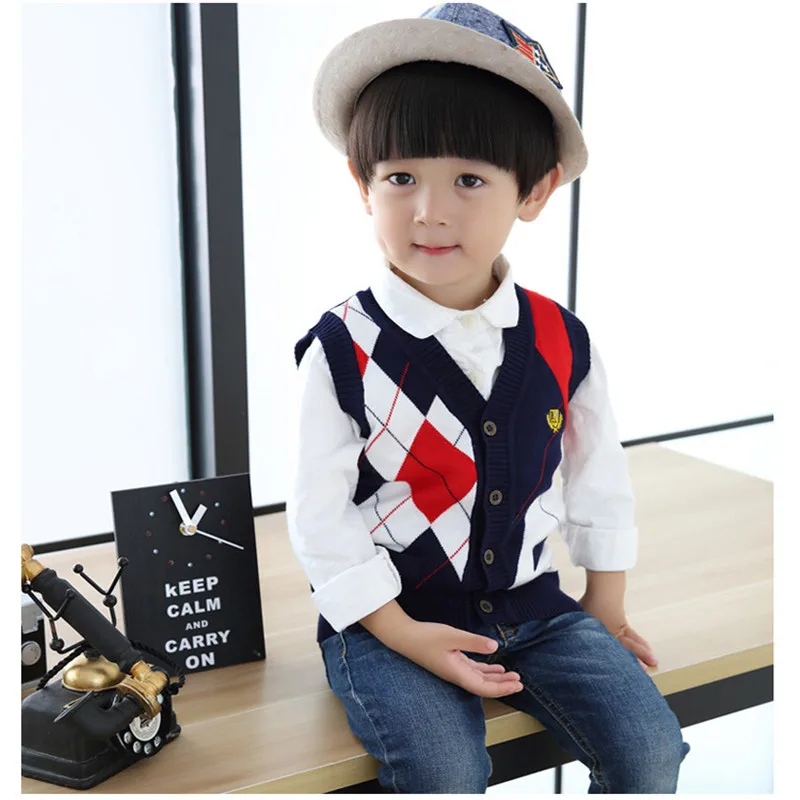 Boys' college style knitted sweater, vest, men's treasure sleeveless cardigan, fashionable sweater, warm thread jacket, vest