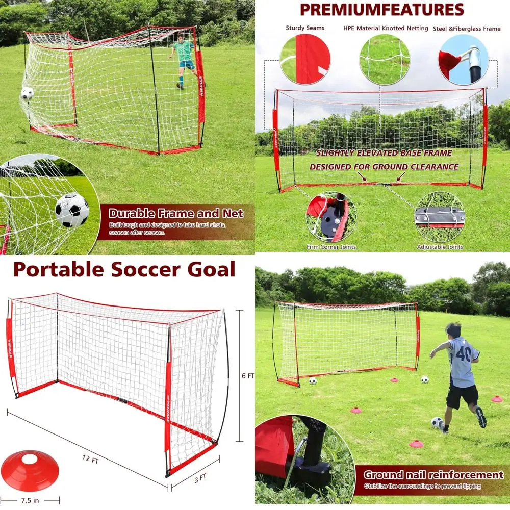 

Portable Soccer Goal Set with Collapsible Metal Base, 15 Training Cones for Backyard Play