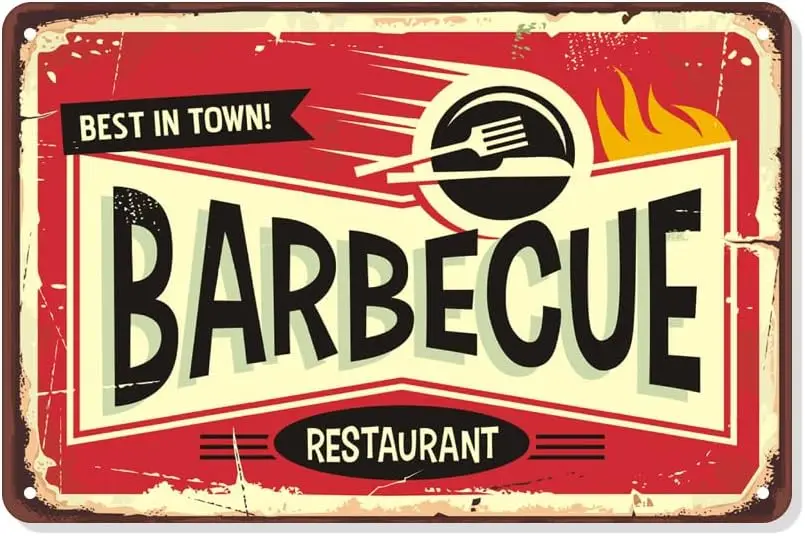 Retro Metal Tin Signs,Best In Town Barbecue BBQ Restaurant Metal Sign Wall Decor - Vintage Bar Pub Kitchen Diningroom Tin S sign