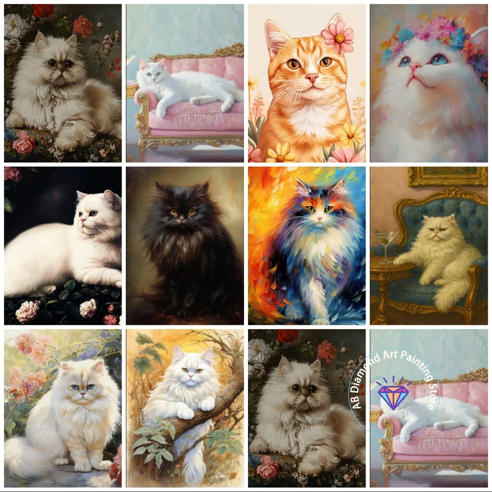 

New Gentle and Quiet Persian Cat AB Diamond Painting Kit Square Round Diamond 5D DIY Mosaic Handmade Art Gift Home Decor