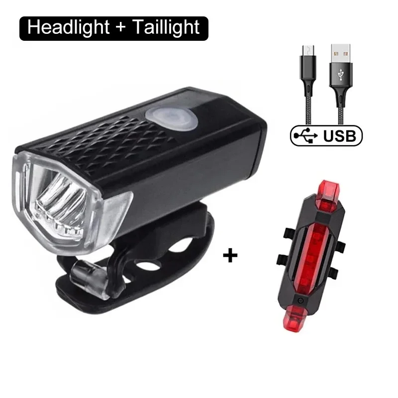 Bike Bicycle Light USB LED Rechargeable Set MTB Road Bike Front Back Headlight Lamp Flashlight Cycling Light Cycling Accessories