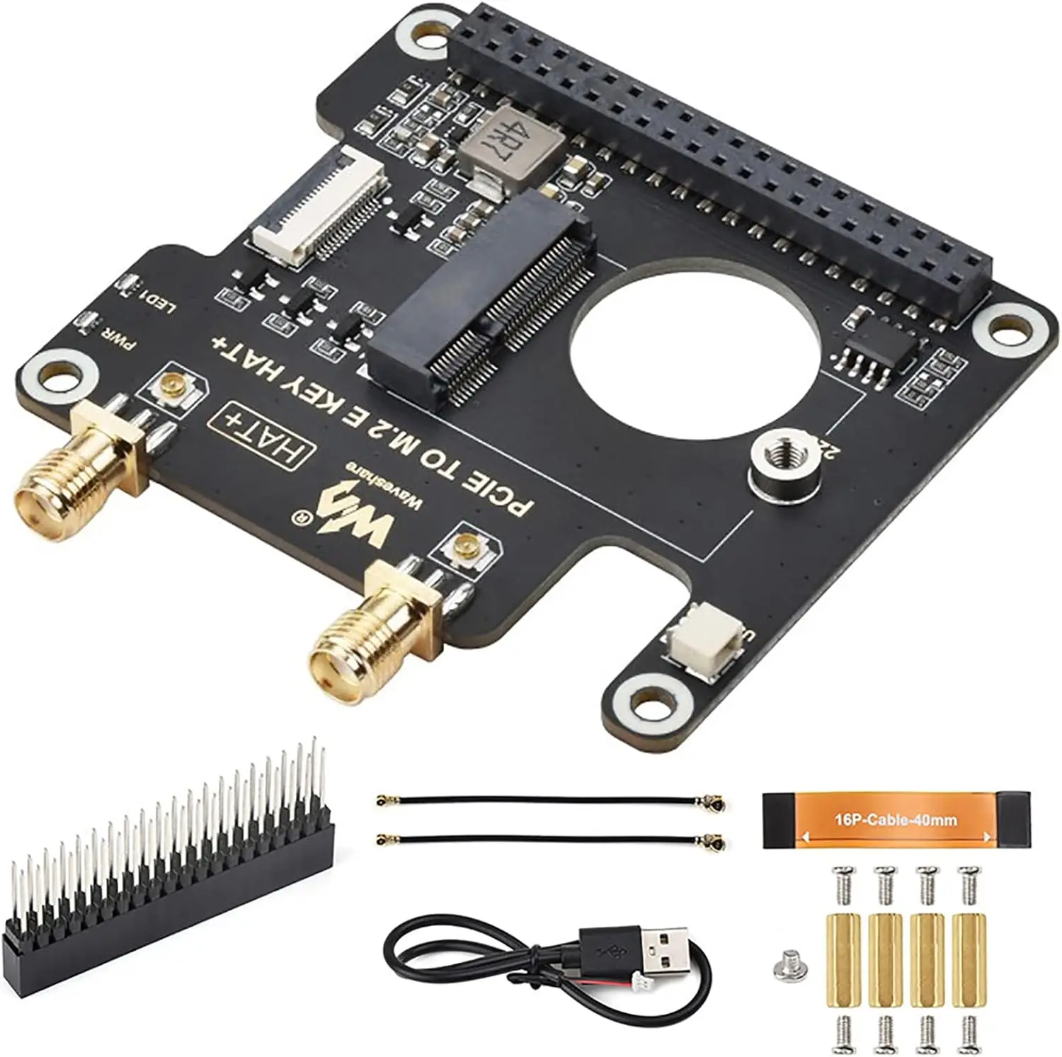 

Плата адаптера PCIe To M.2 E KEY HAT+, совместимая с NGFF (M.2 E Key), поддержка USB-соединения Bluetooth для Raspberry Pi 5