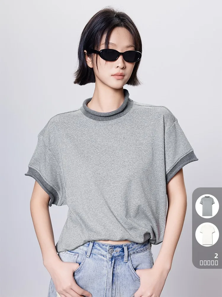 

Футболка свободного кроя с коротким рукавом и подолом с манжетами, классическая вязаная, из льняной ткани, повседневная, с круглым вырезом, летний топ для женщин