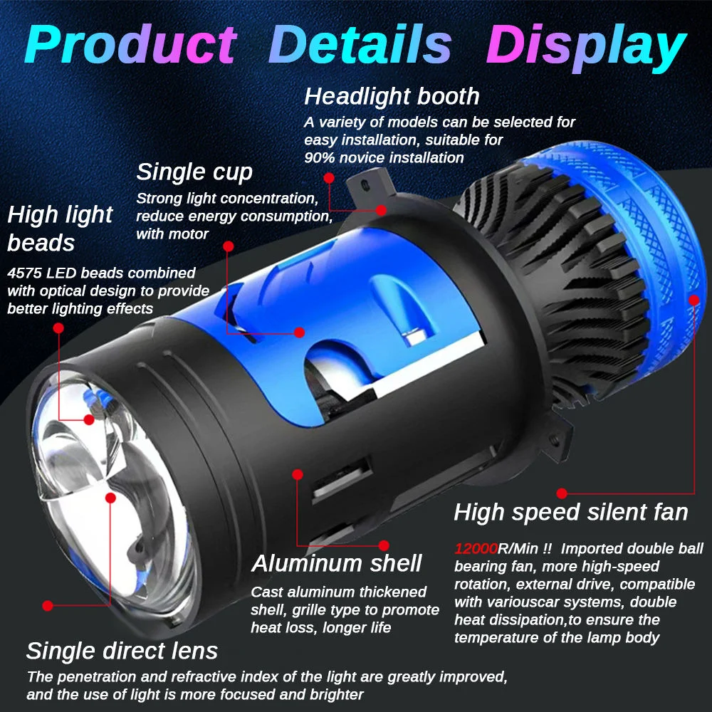140W H4 LED Headlight Bulb Projector Lens Canbus Mini H4 Bi 30000LM 6500K High Low Beam Turbo Fan Car Light 9003/HB2 Plug &Play