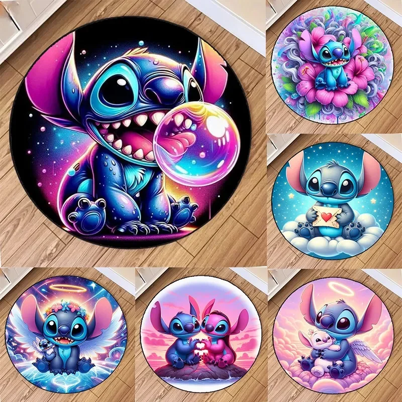 MINISO DISNEY Stitch Cartoon Carpet HD Printed Round Mat for Living Room Retro Area Large Kitchen Corridor Rugs Pet Soft Circle