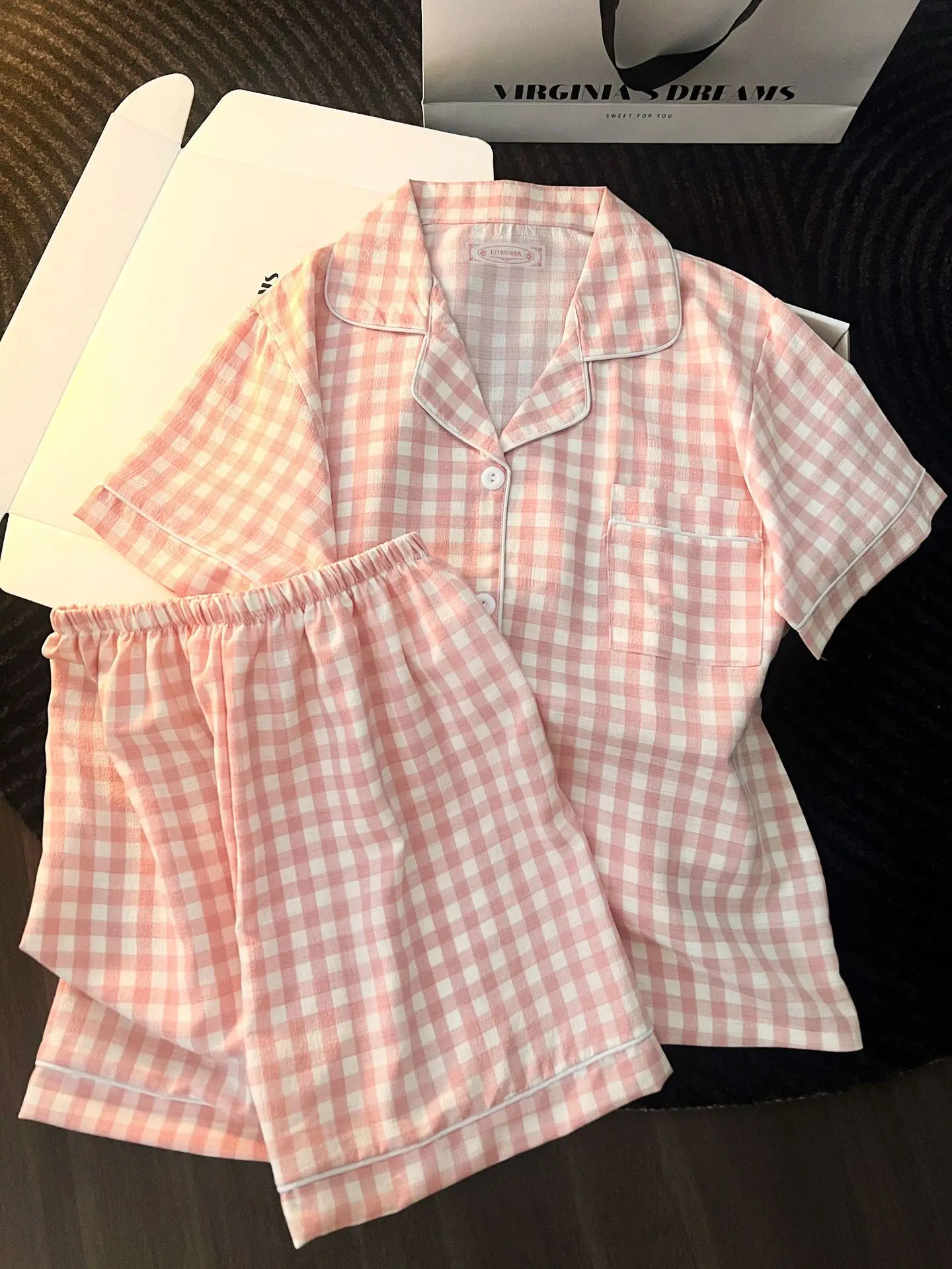 Ins japanischer minimalistischer Damen-Pyjama im japanischen Stil, Sommer-Pyjama aus Blasenbaumwolle, süßes Mädchen-Set mit lockeren Kurzarm-Shorts, lockeres Sommer-Outfit-Set – Detail 27