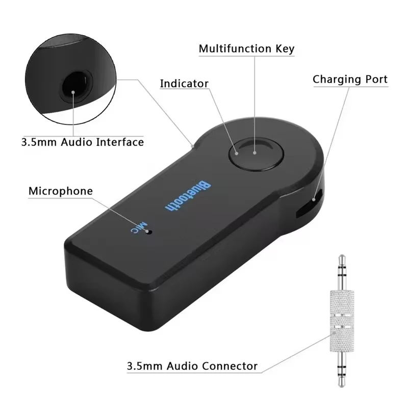 Bluetooth Aux Car Handsfree Kit 3.5mm Wireless Aux To Bluetooth Adaptor Audio Music Receiver Mini MP3 USB BT V3.0 Player New