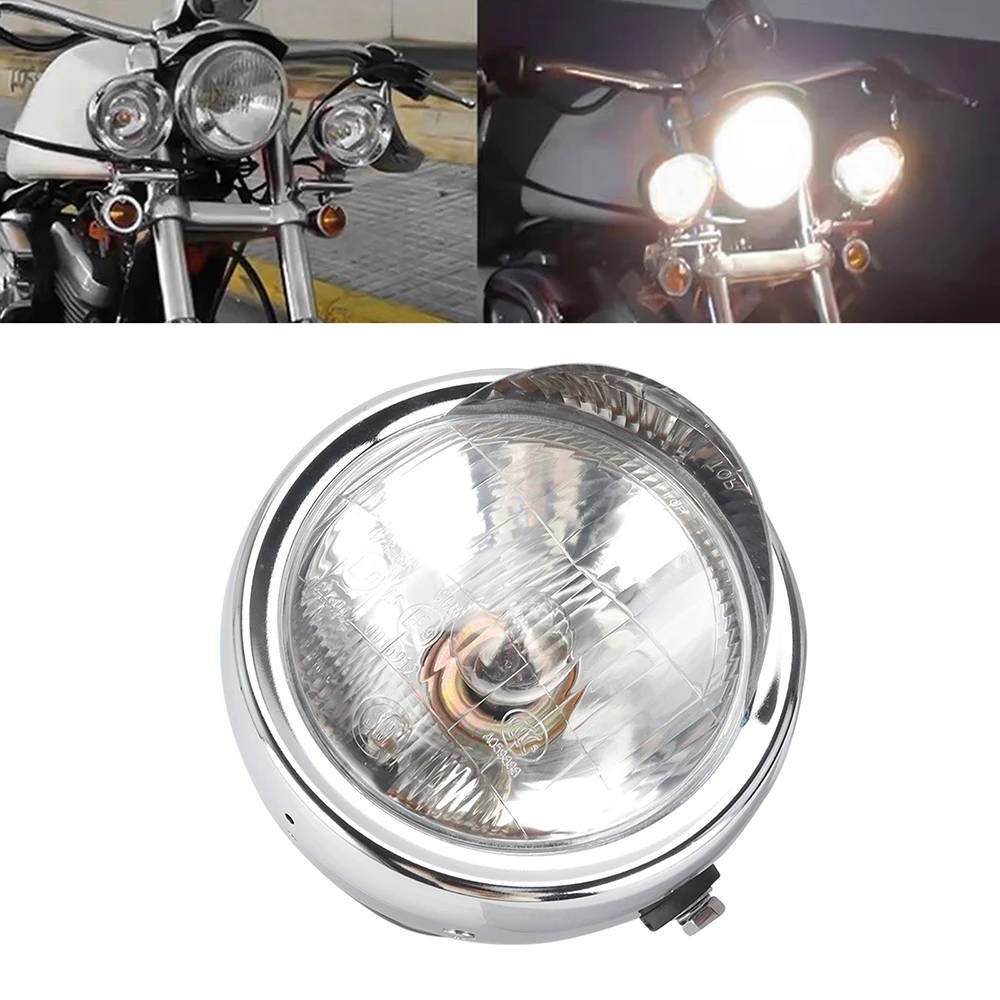 

Универсальная круглая мотоциклетная фара 35 Вт, ретро Хромированная фара для Yamaha Suzuki Harley Honda CG125 Cafe Racer Bobber