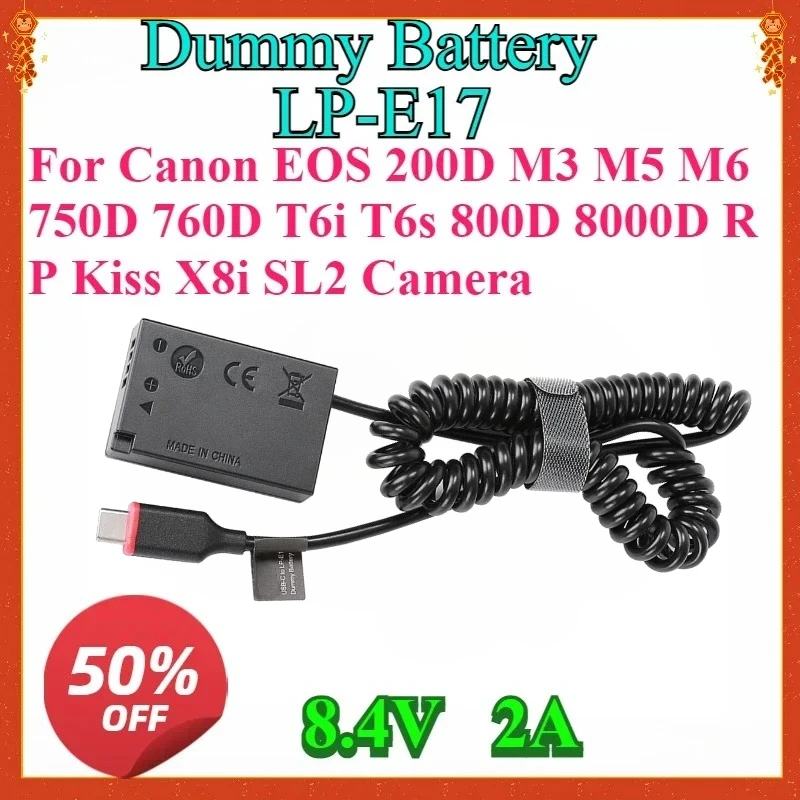 

New Dummy Battery For LP-E17 LPE17 ACK-E18 DR-E18 forCanon EOS 200D M3 M5 M6 750D 760D T6i T6s 800D 8000D RP Kiss X8i SL2 Camera