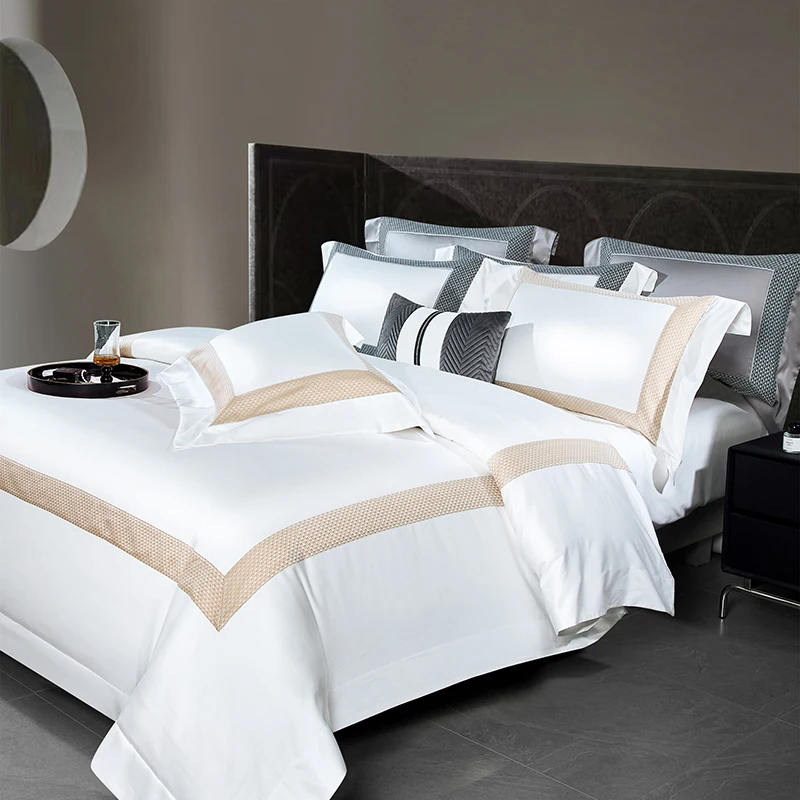 Luxury Hotel Style 1400TC Cotton White Bedding Set Embroidery Smooth Soft  Silky Duvet Cover Bed Sheet Pillowcases King Size