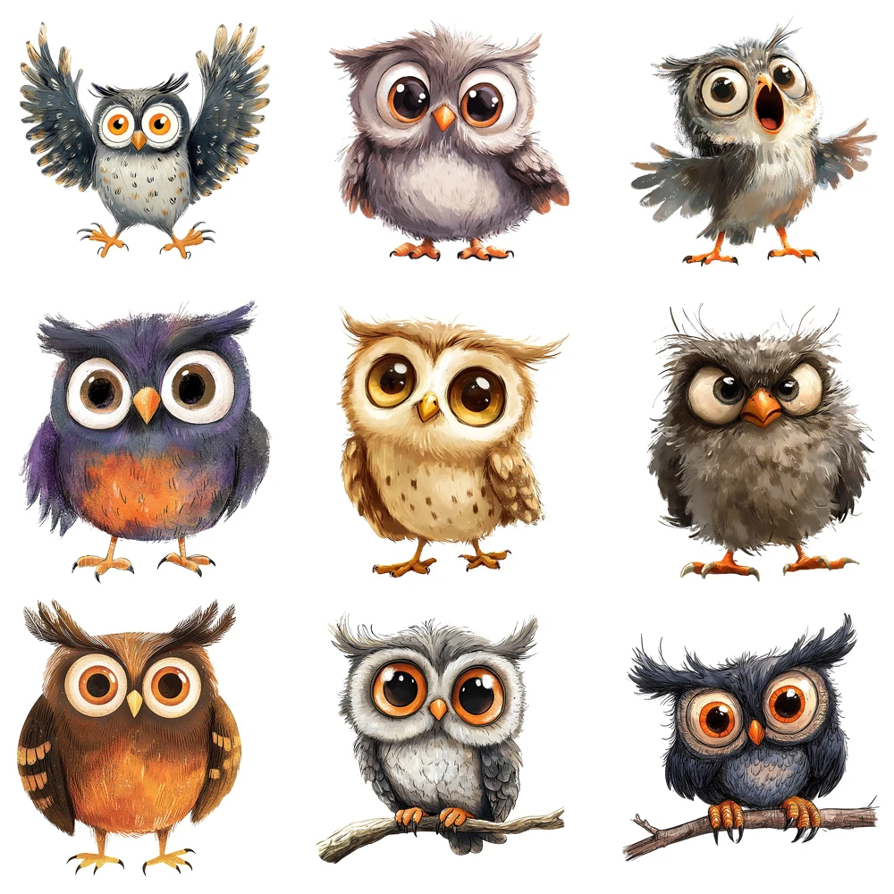 

15 см забавные большие глаза сова на дереве железные наклейки для переноса Diy DTF термопереносная наклейка футболка наклейки на одежду