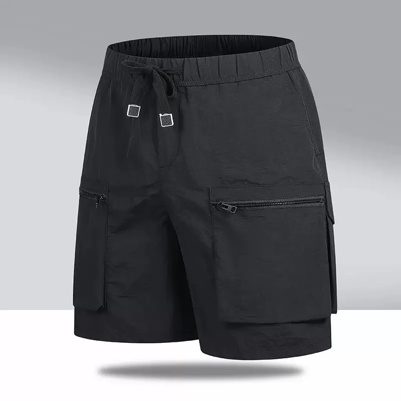 

Summer New Fashionable Solid Color Ice Silk Breathable Sports Beach Shorts For Men's Casual Loose Oversized High-Quality Shorts