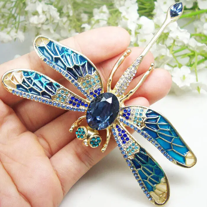 Shell Lapel Pin Fashion Specific Design Accessori Blue Crystal Rhinestone Classic Dragonfly Insect Pendant Woman Brooch Pin Gift