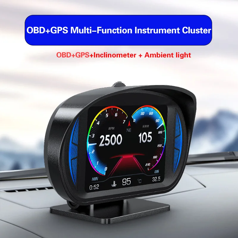 

OBD2 + GPS HUD Car OBD Head Up Display HUD Multi-Function Instrument Cluster MEMS Slope Meter Ambient Lighting